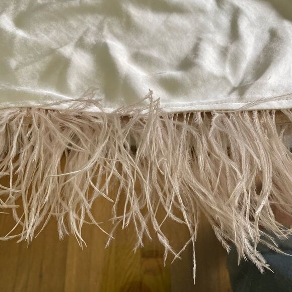 White silk/poly spaghetti strap Cami w/ feathers. V front & back size small - Picture 3 of 12